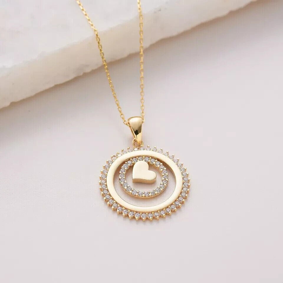 Round Cut Simulated Diamond Stunning Heart Fancy Pendant 14K Yellow Gold Plated