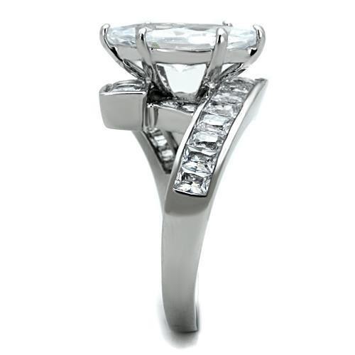 Women’s Ring, Clear CZ, Stainless Steel, Statement, Marquise Cut, Elegant