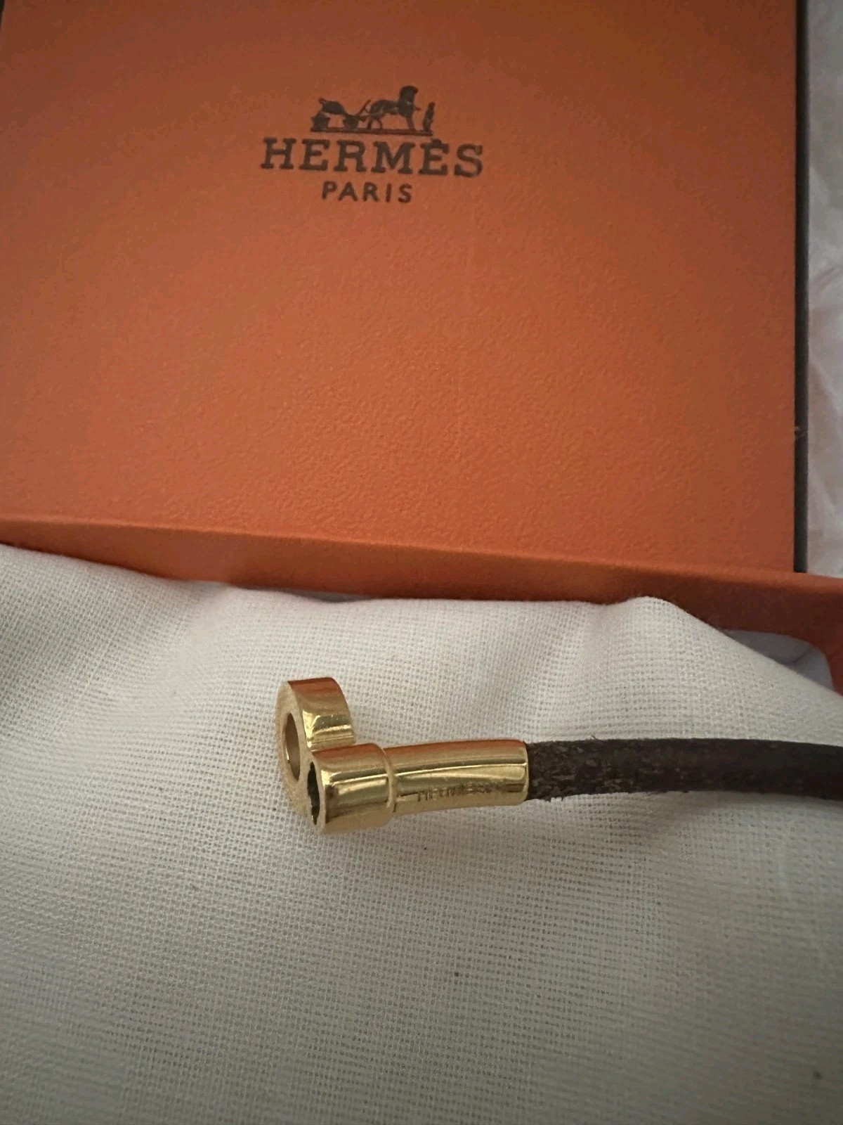 Hermès Kelly Brown Leather Choker Necklace Gold Tone Hardware Signed