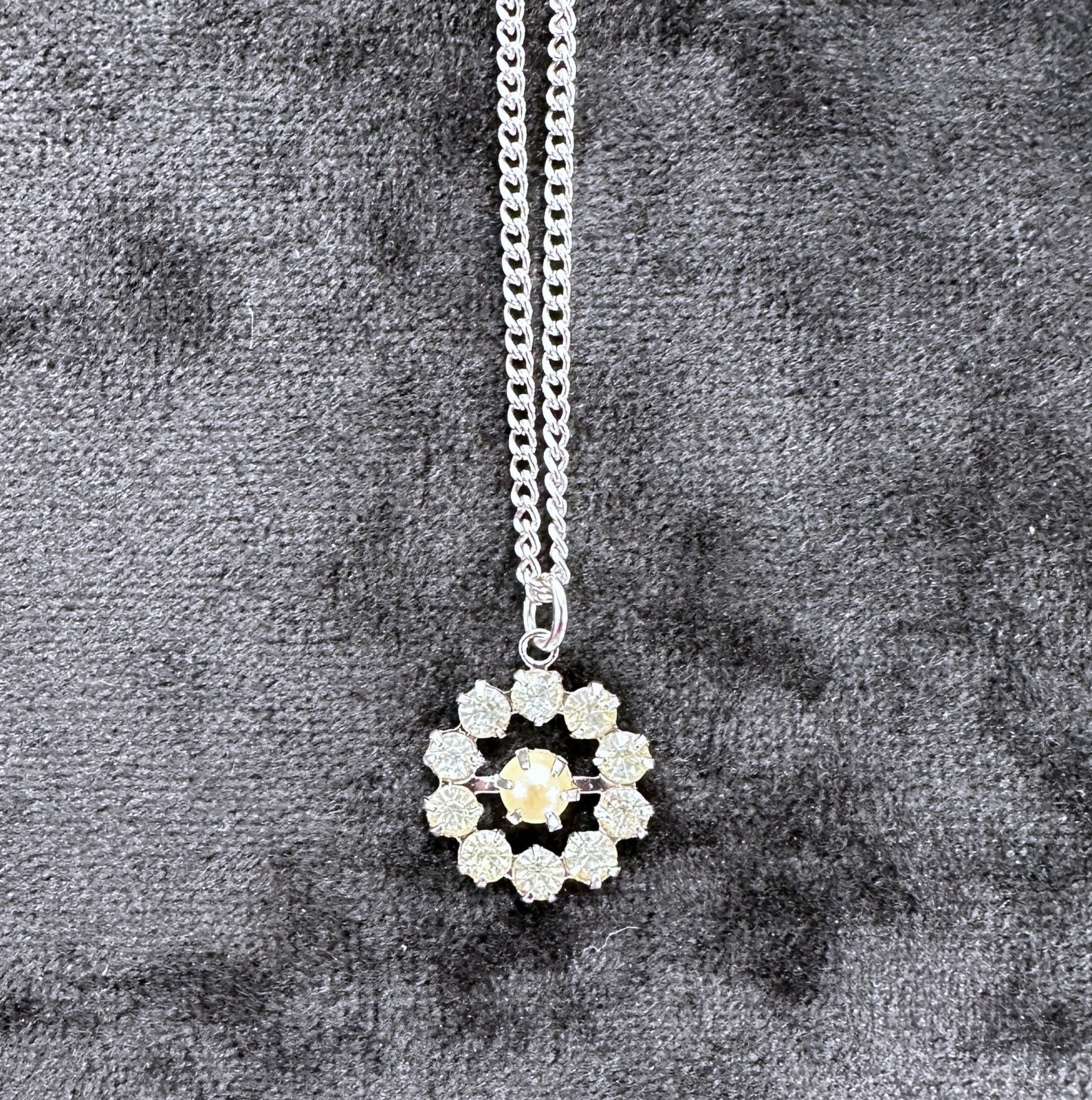 Cultured Pearl Rhodium Finish Necklace & Dangle Earring Set Clear Stones