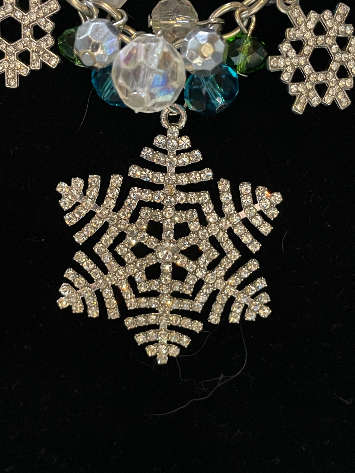 Pier 1 Snowflake Necklace Bracelet Set 19-21″ Holiday Christmas Rhinestone Charm