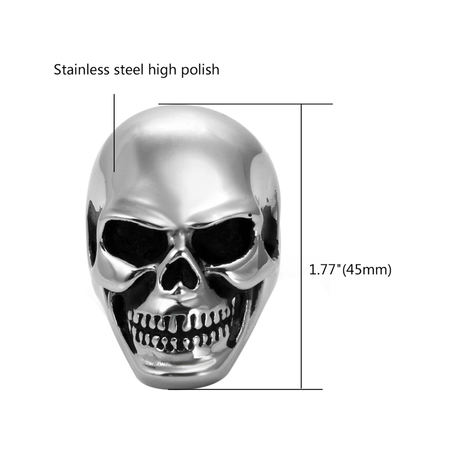 Flongo Stainless Steel Men Punk Gothic Heavy Skull Head Biker Ring Band Sz#7-14