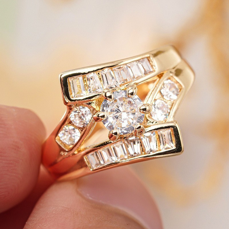 Stunning Round Cut Simulated Diamond Channel Set Ring In 14K Yellow Gold Plated