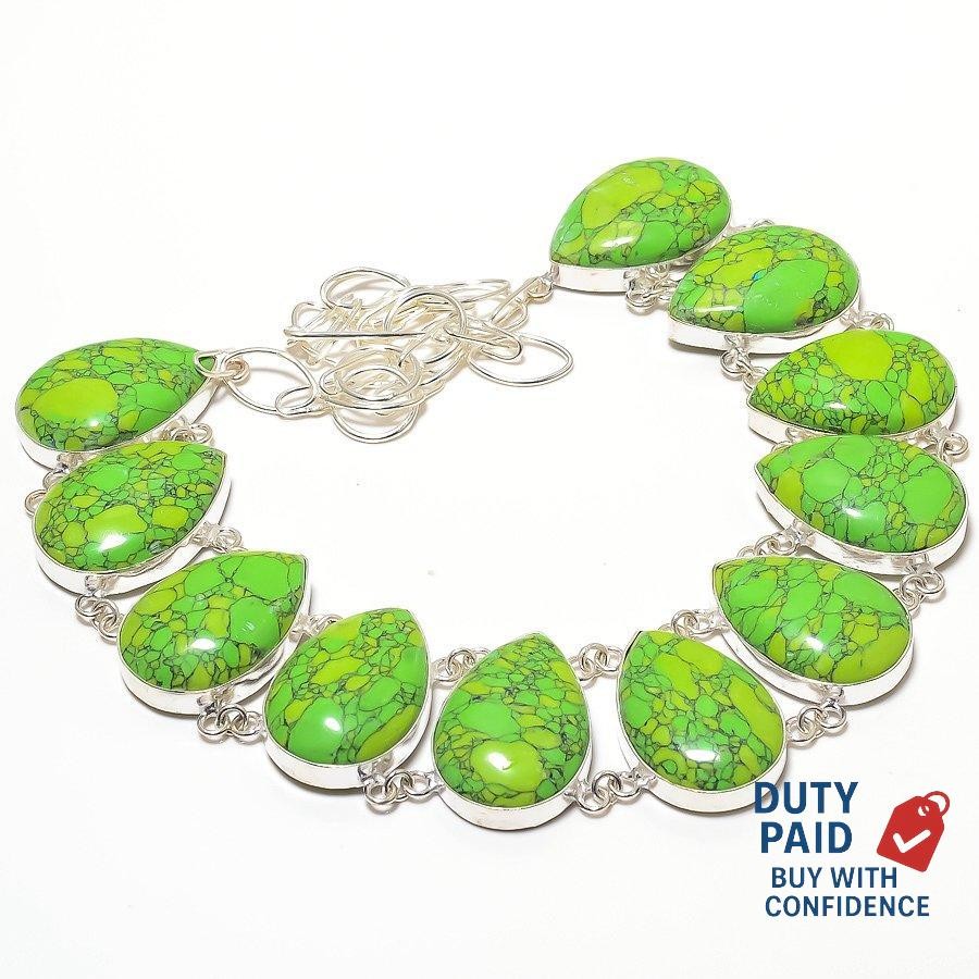 Silver Plated Natural green turquoise Wedding Unique Chain Wife Necklace Jewelry