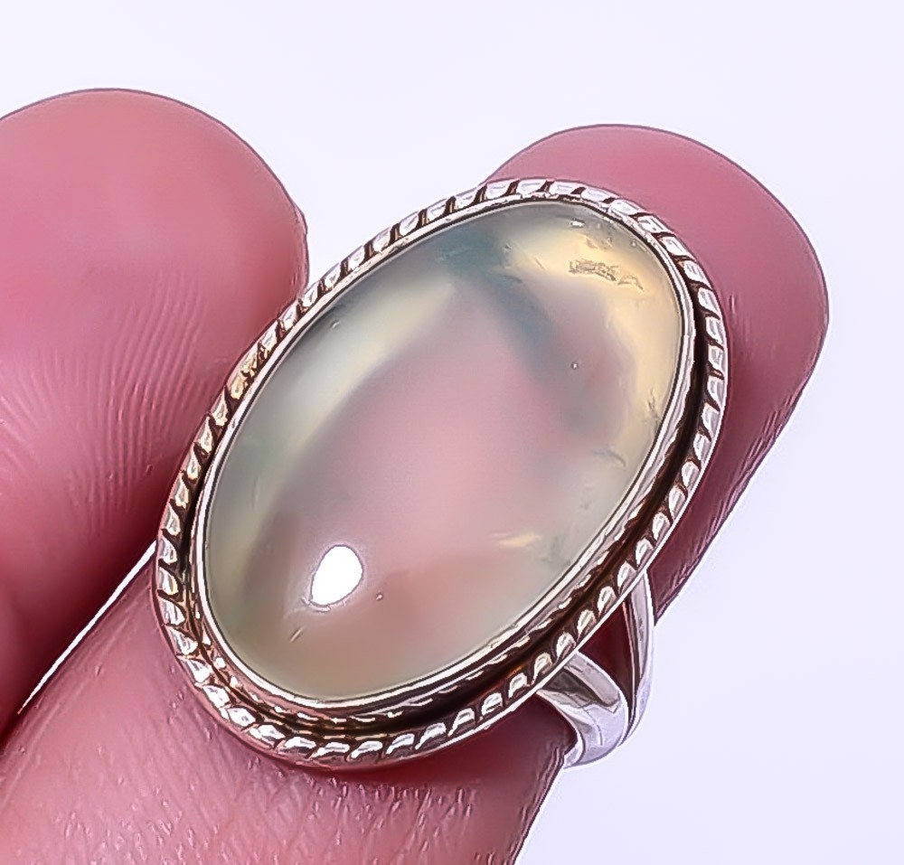 Prehnite Gemstone 925 Silver Plated Handmade Jewelry Ring s.7 A32