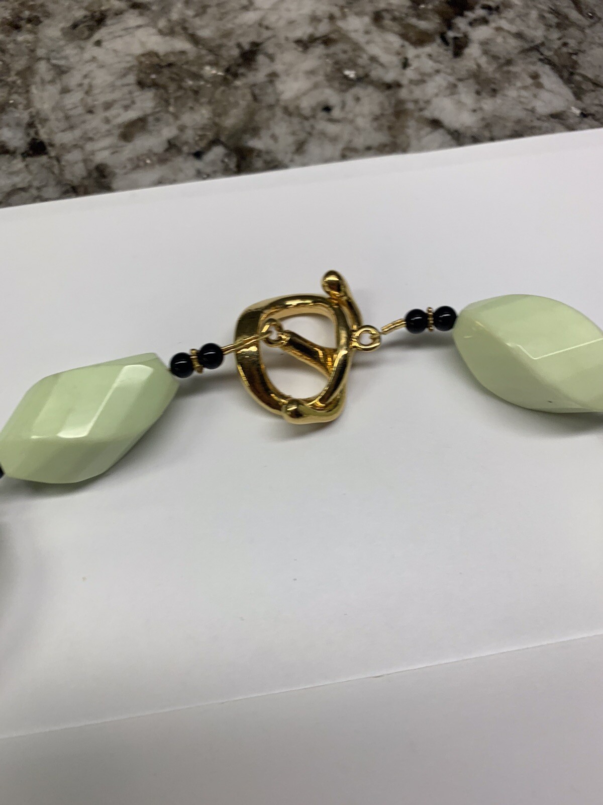 Beautiful Light Green Beaded Costume Jewelry Necklace With Hand Painted Pendant
