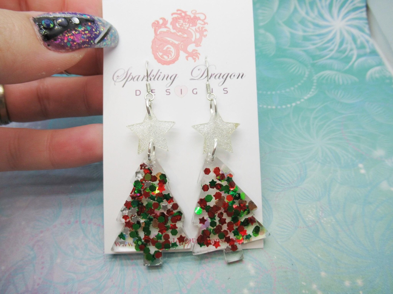 Christmas tree earrings sparkly and fun sterling silver hooks