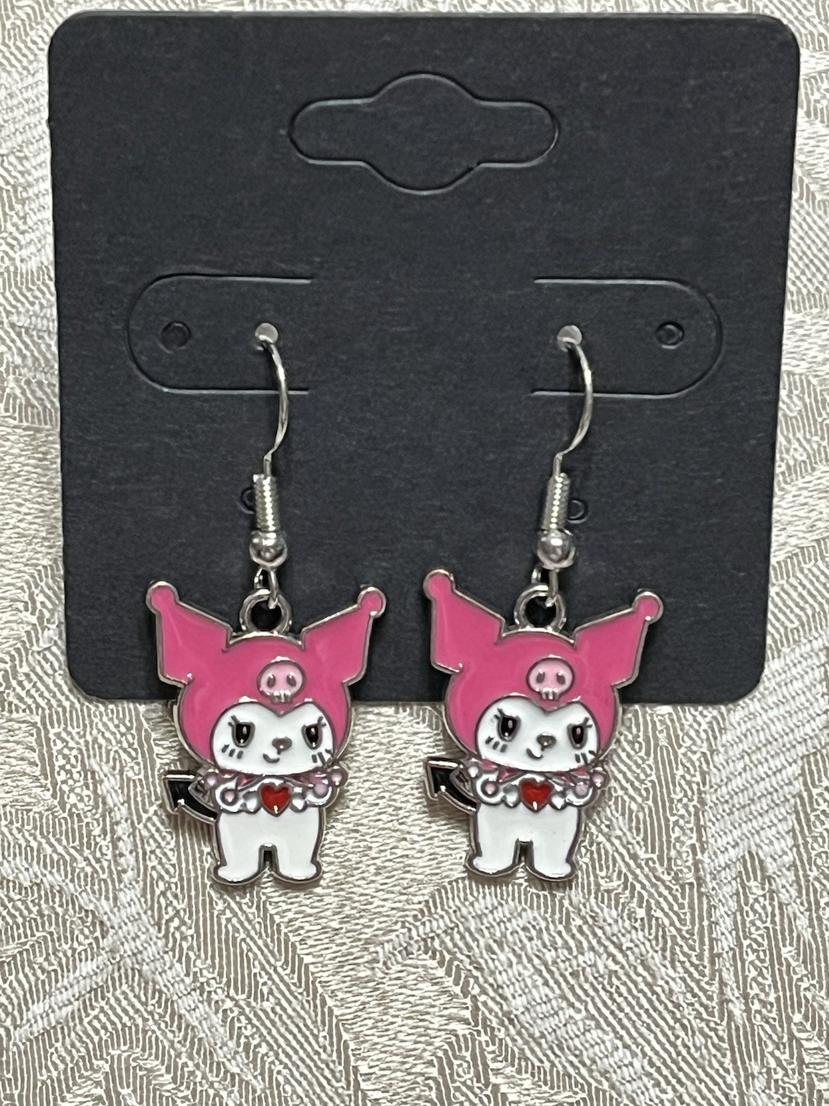 Kuromi Heart Love Cupid Silver Charm Drop Dangle Fun Boho Hello Kitty Earrings