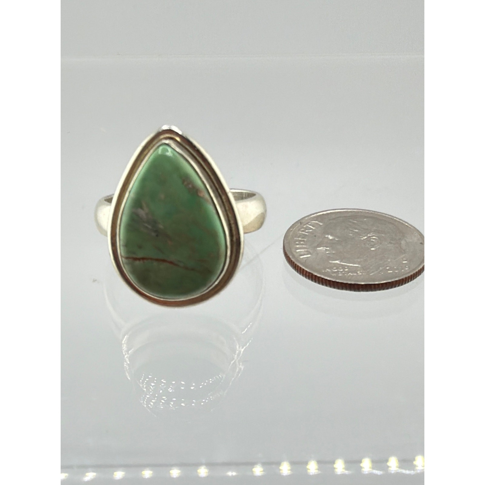 Sterling Silver Pear Shaped Green Mojave Turquoise Ring Size 7.5