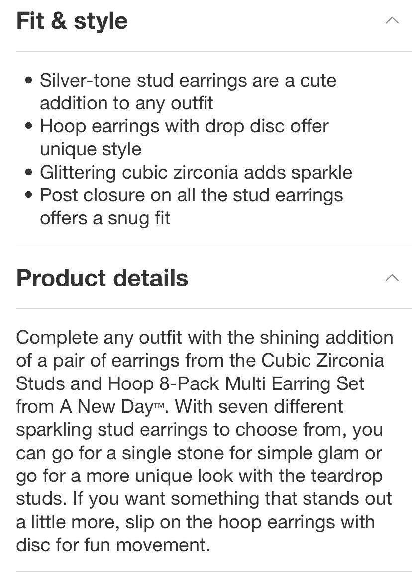 New Women’s A New Day Mini Hoop & Stud Earrings 8 Pair Nickel Free CubicZerconia