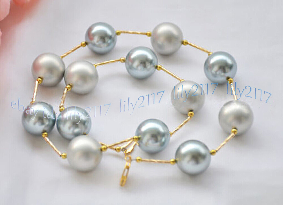 8/10/12/14mm Silver Gray South Sea Shell Pearl Round Beads Necklace 14-48 inches