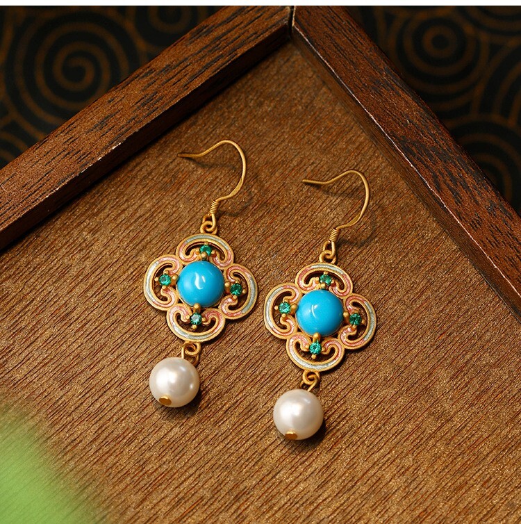 Bohemian Turquoise Gemstone Drop Earrings – Dainty Jewelry 18K Gold Plated Hook