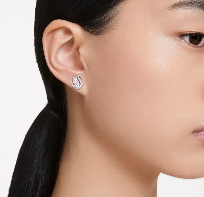 Swarovski Swan stud earrings Swan, White, Rhodium plated 5647873