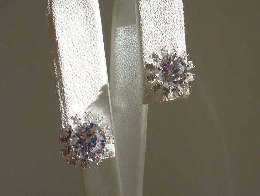 SNOW FLAKE SHAPE STUD EARRINGS 3.50 CT ACCENTS /925 STERLING SILVER/ 12MM