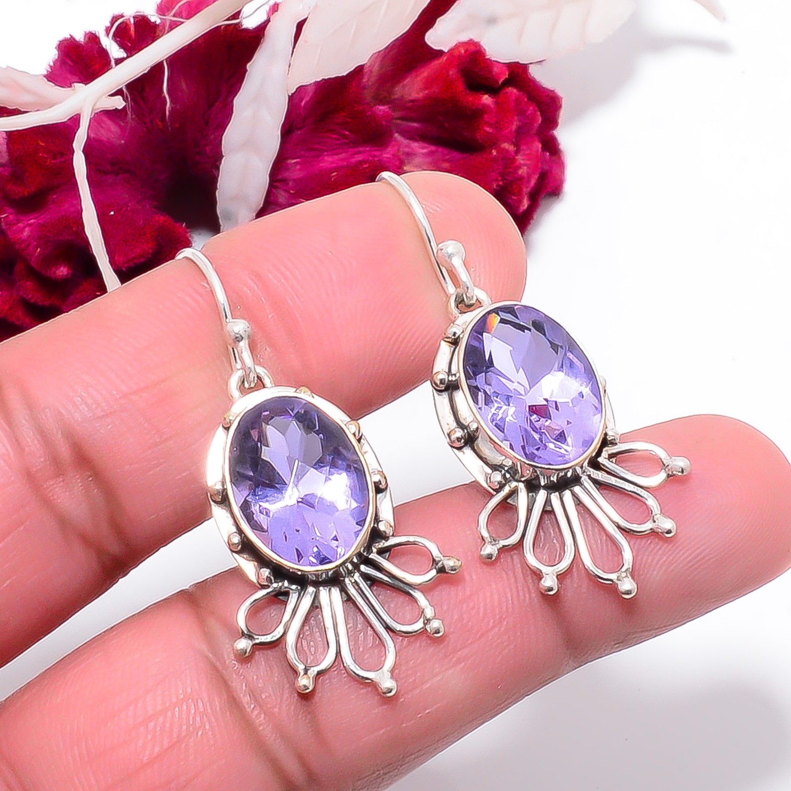 Colour Changing Alexandrite Handmade 925 Sterling Silver Earring 1.64″ E83138