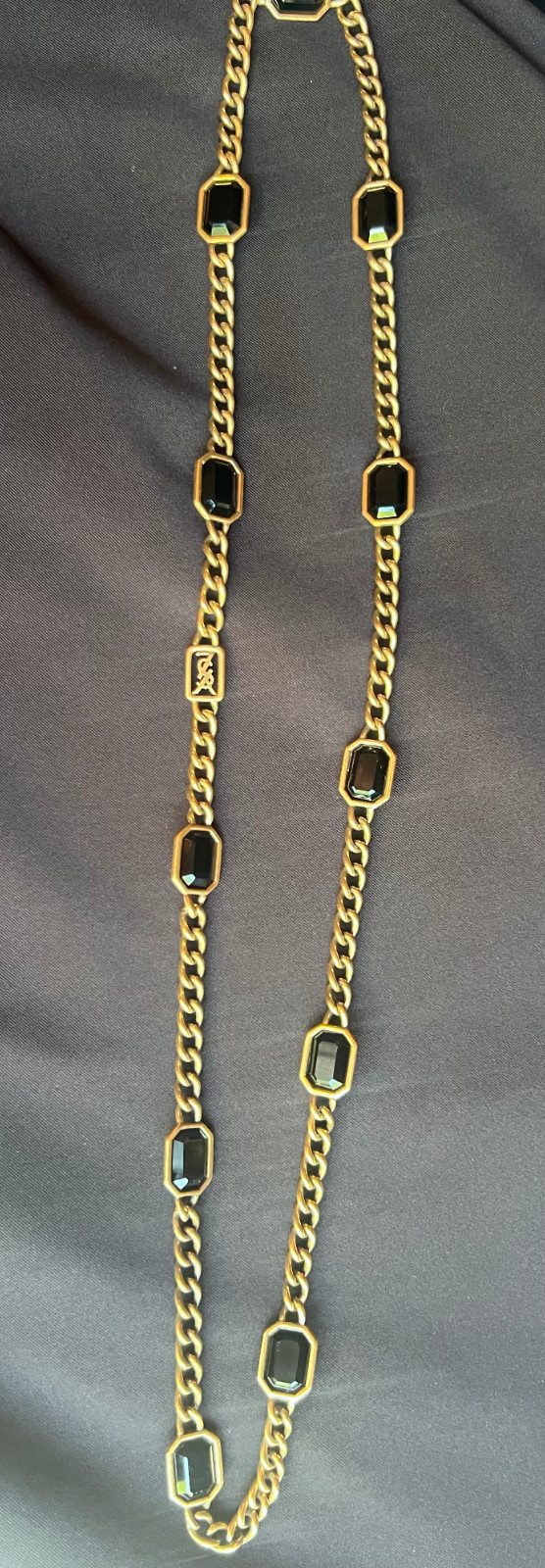 Vintage Yves Saint Laurent YSL Gold Black Cabochon 36″ Chain Necklace