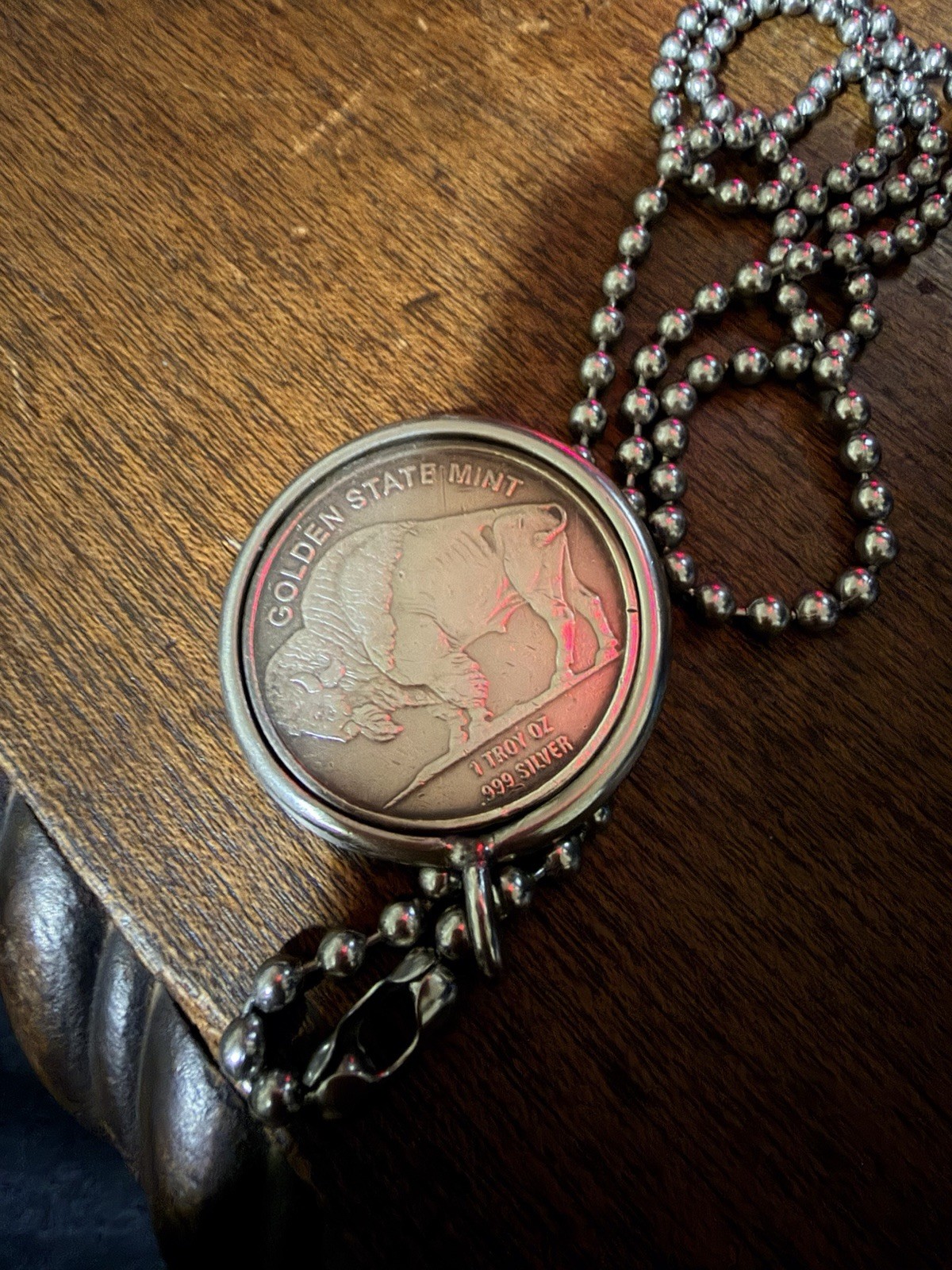 Golden State Mint .999 Silver Buffalo Coin Pendant Necklace Ball Chain