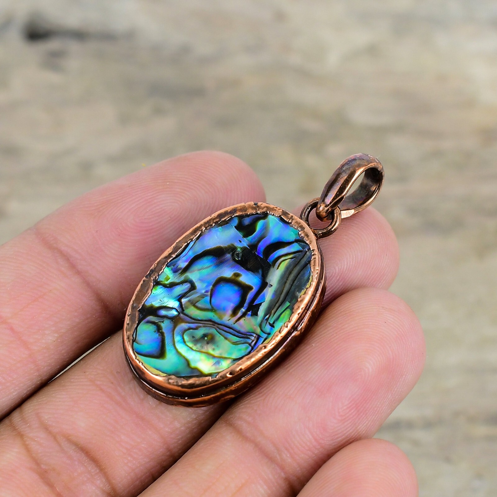 Abalone Shell Gemstone Jewelry Copper Electroformed Pendant For Women 1.77″