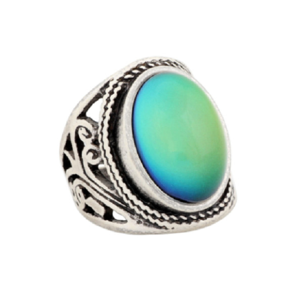 MOJO JEWELRY Antique Sterling Silver Plating Oval Stone Mood Ring Size 10