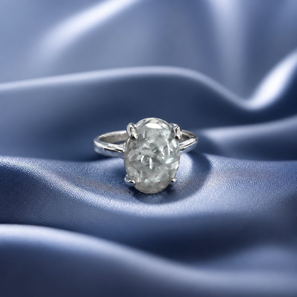 Gorgeous Stainless Steel Silver w/ Gorgeous Frosted Cream Color Gemstone Size 8