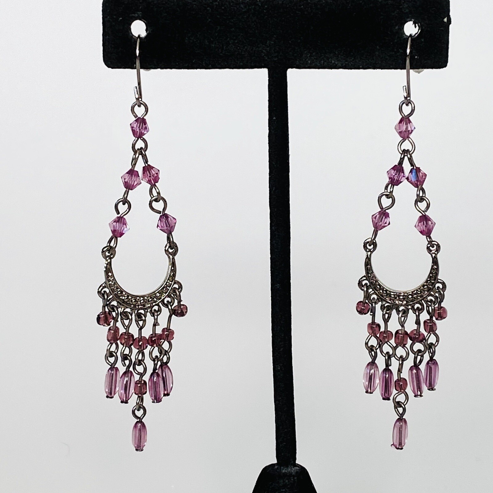 Earrings Chandelier Style Gun Metal Acrylic Beads Jewelry Fashion