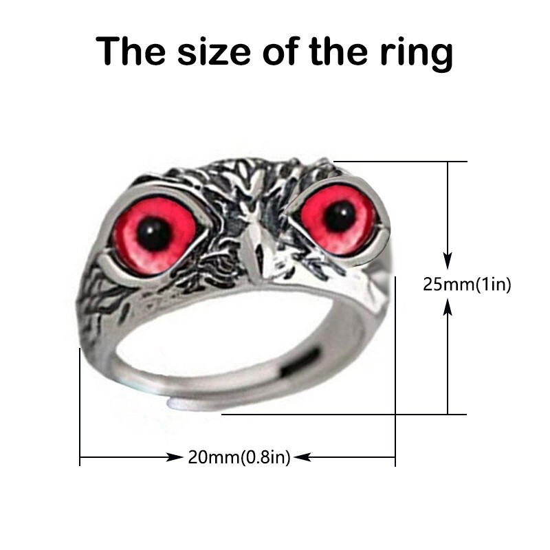 Adjustable Demon Owl Eye Ring – Gothic Animal Jewelry with Lucky Symbol
