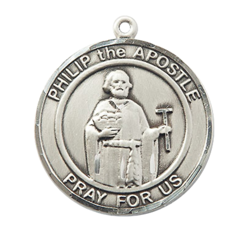 Sterling Silver Philip The Apostle Medal Pendant 18″ Lobster Claw Chain Necklace