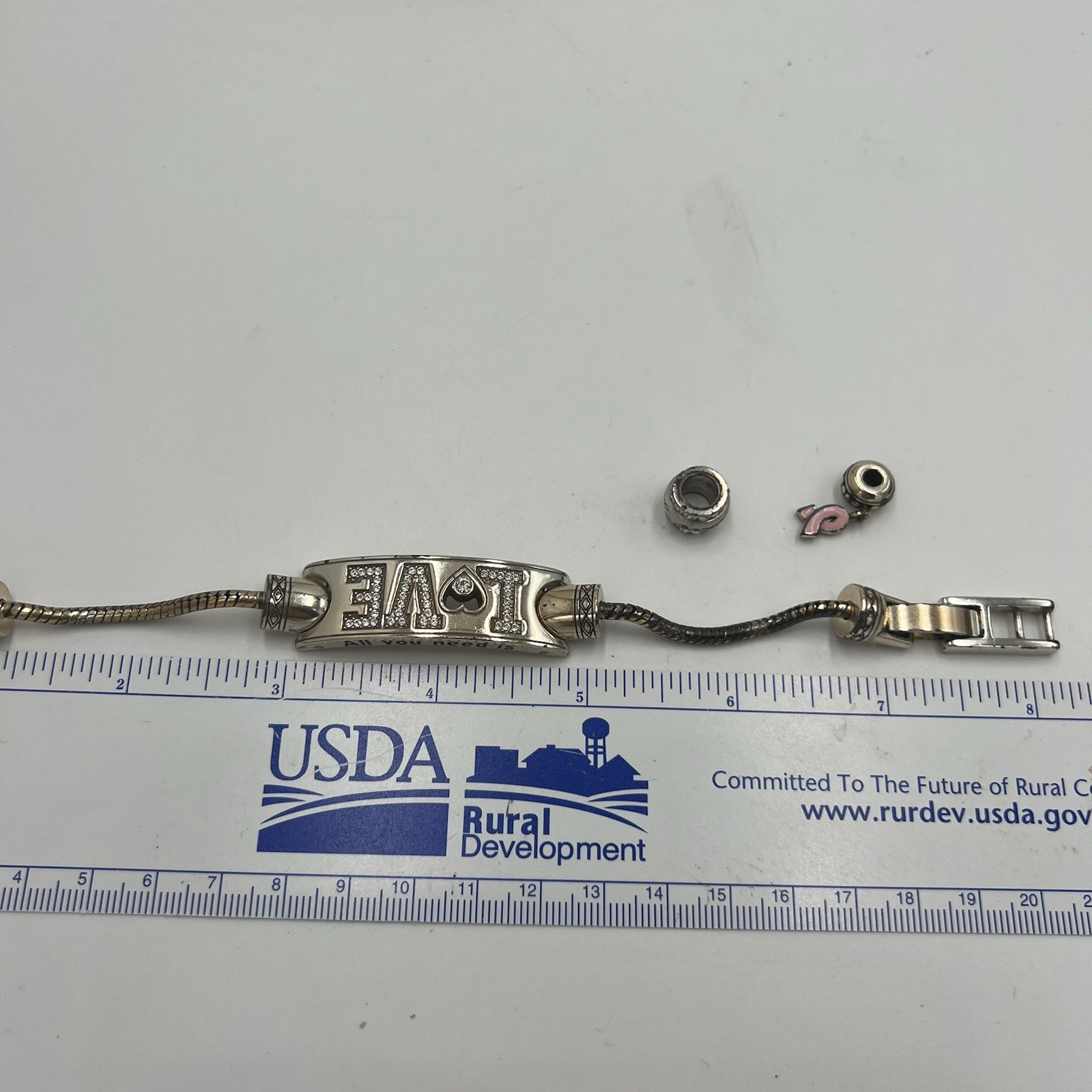 BRIGHTON All You Need is LOVE Charm Bracelet, With Charms And Extender 7-8 Inch