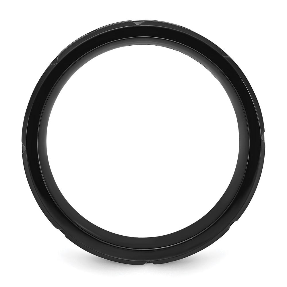 Titanium Brushed and Polished Black IP-plated Notched 8mm Band Ring Size 12