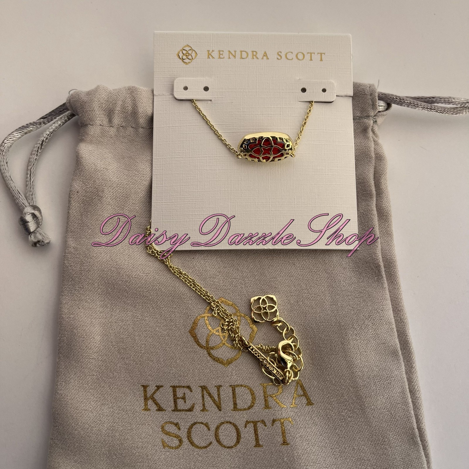 ❤️New Kendra Scott Elisa Gold Pendant Necklace In Berry Glass Red🎁