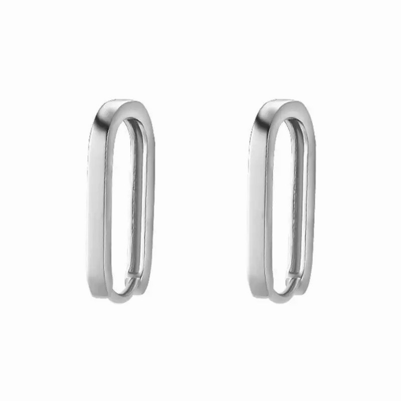 8mm Minimalist Oval Huggie Hoop Earrings 925 Silver Small Rectangle Hoops 460