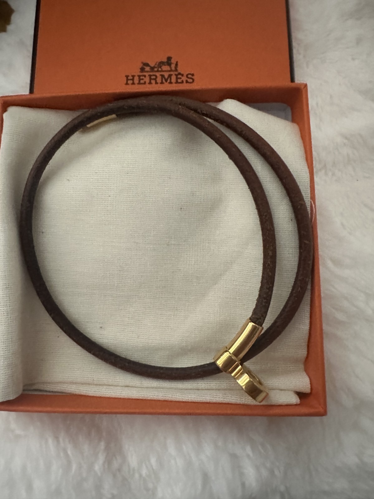 Hermès Kelly Brown Leather Choker Necklace Gold Tone Hardware Signed