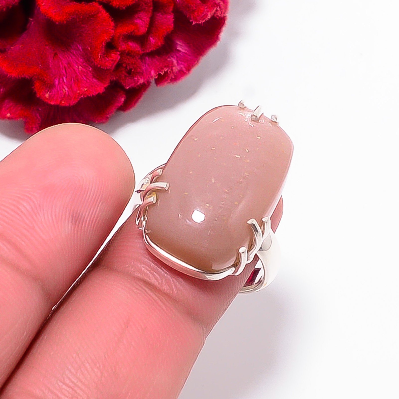 Peach Moonstone – Sri Lanka Gemstone 925 Sterling Silver Ring S.8 R102522