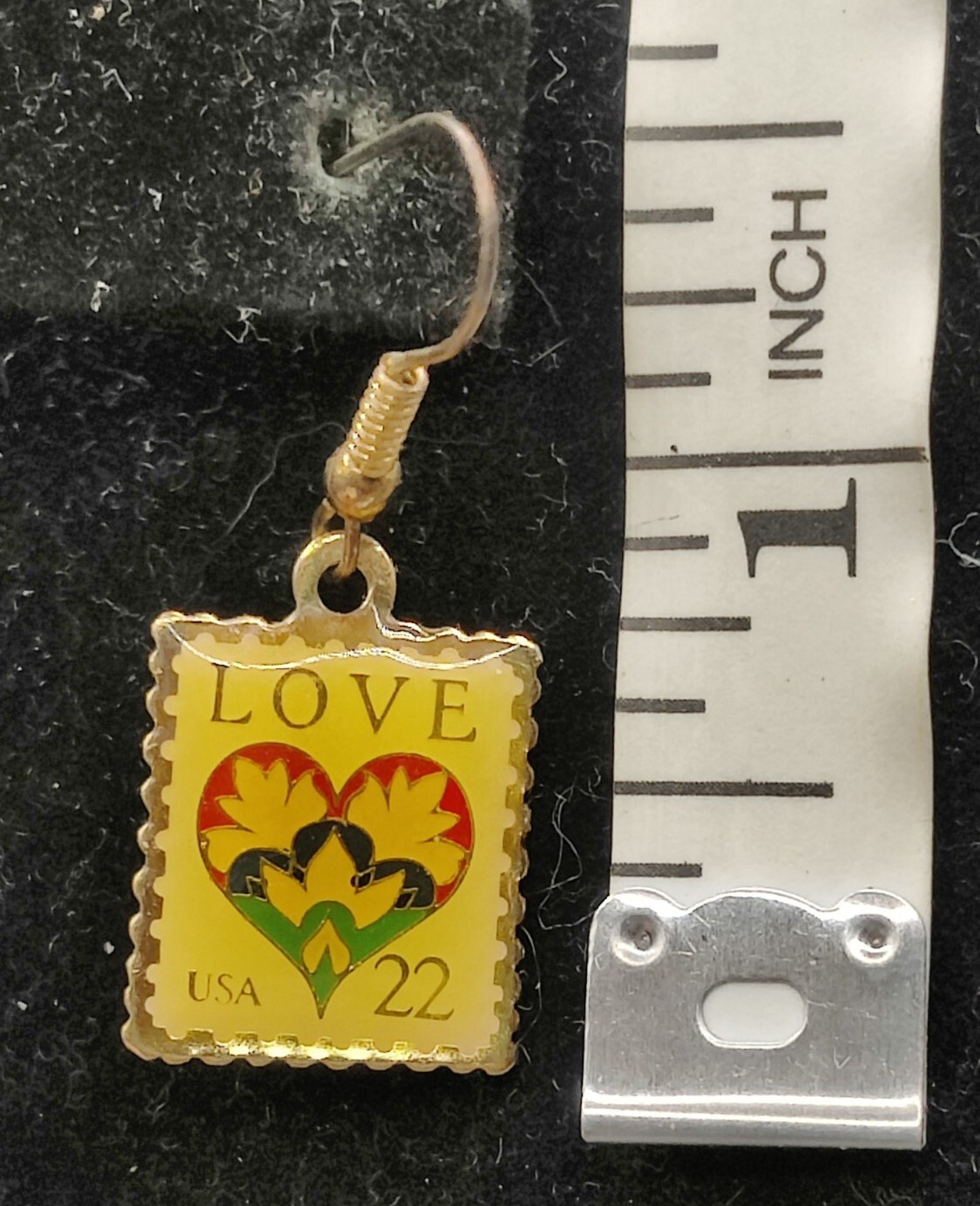 JG &A Gold Tone Love Heart Red Purple Green Postage Mail Stamp USA 22 Earrings