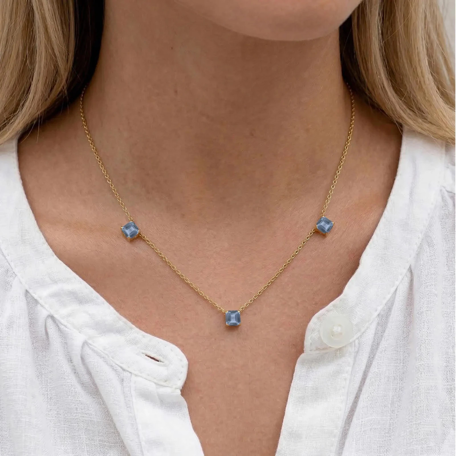 Alexandrite Necklace Gold, Asscher Cut Alexandrite Station Necklace