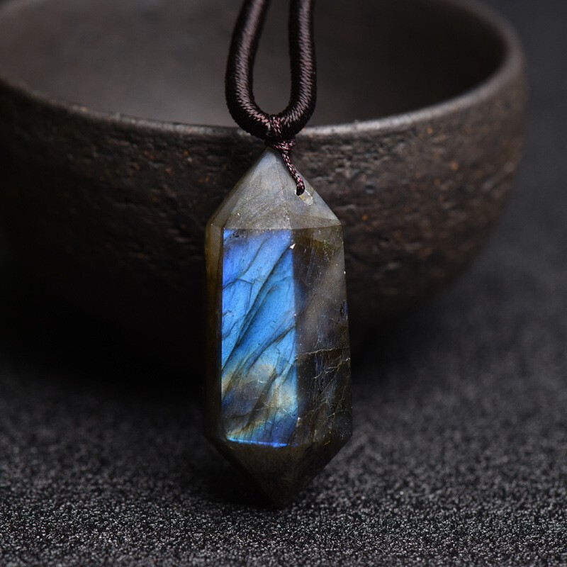 High Flash Labradorite Double Point Pendant Necklace Healing Crystal Gifts
