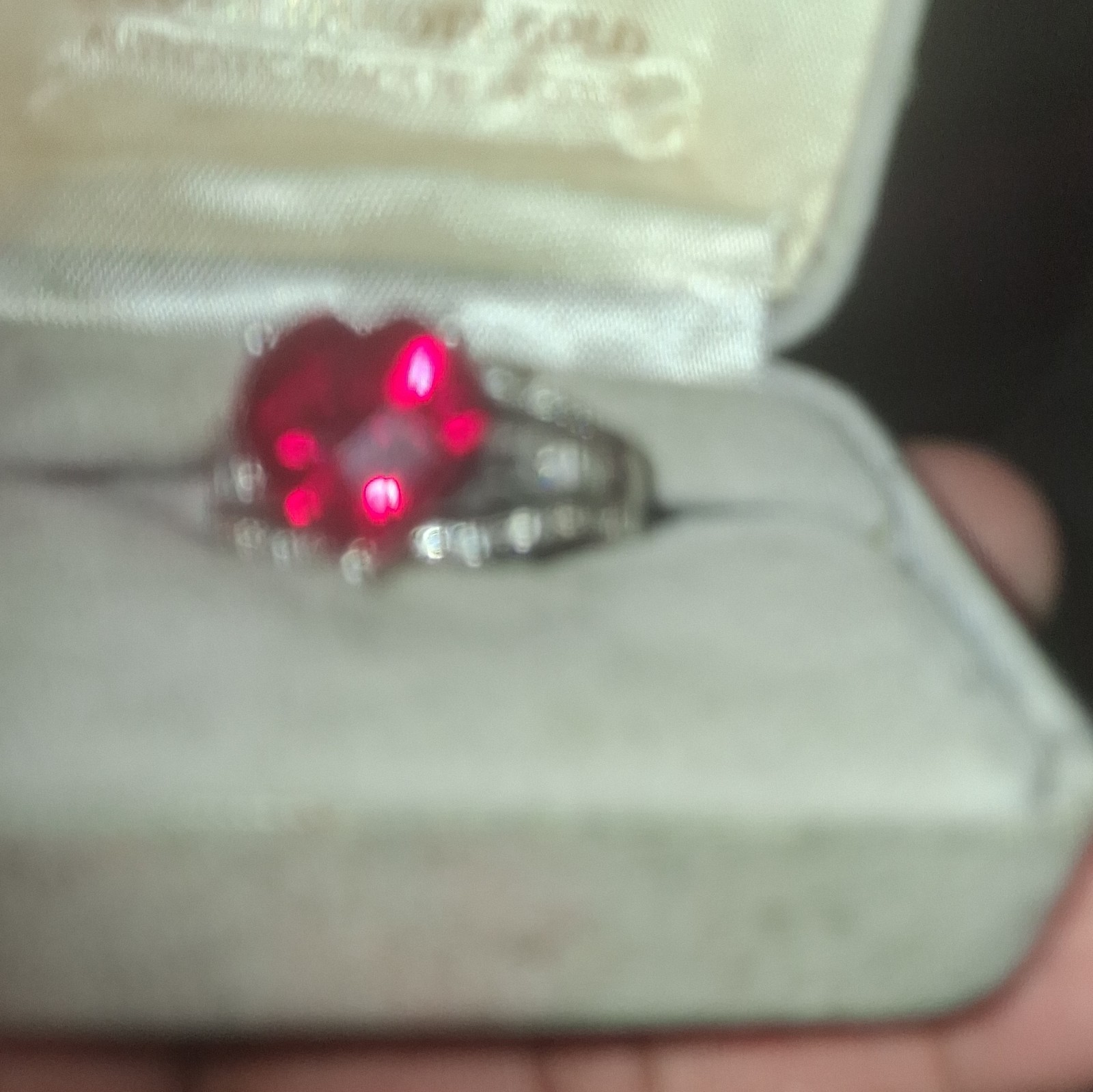 Lab Created Red Ruby Heart Ring 14k White Gold Plated Sterling Silver