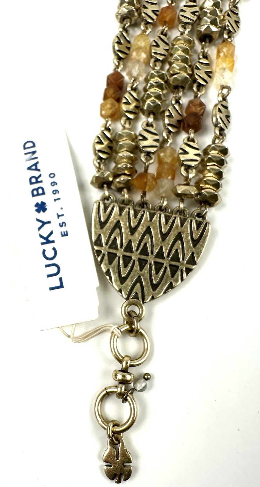 Lucky Brand Semi-Precious Stone 6-Row Link Chain Gold Tone Bracelet NWT