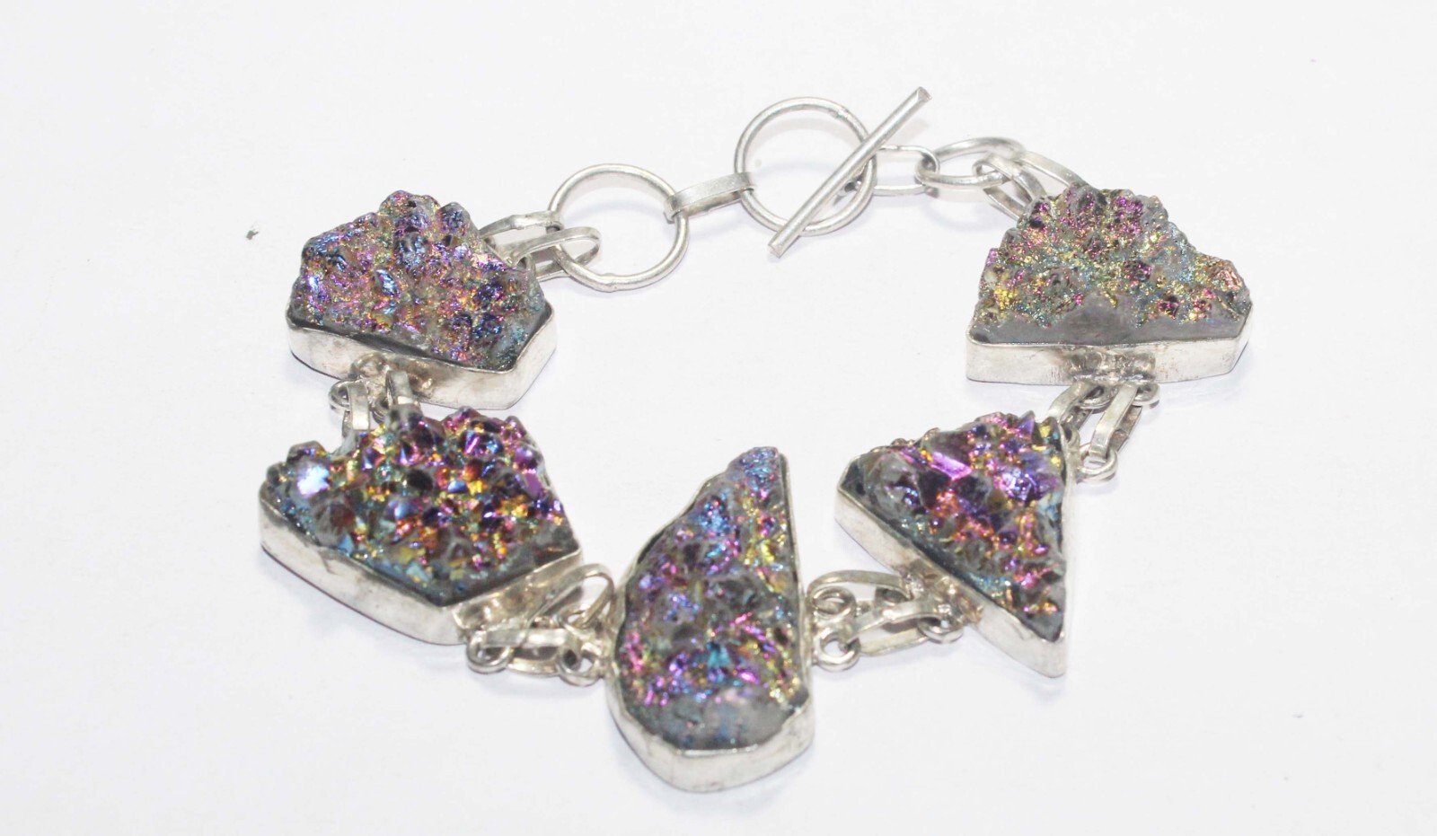 Titanium Druzy Fancy Shape Gemstone Handmade Bracelet Jewelry Size 8 Inches