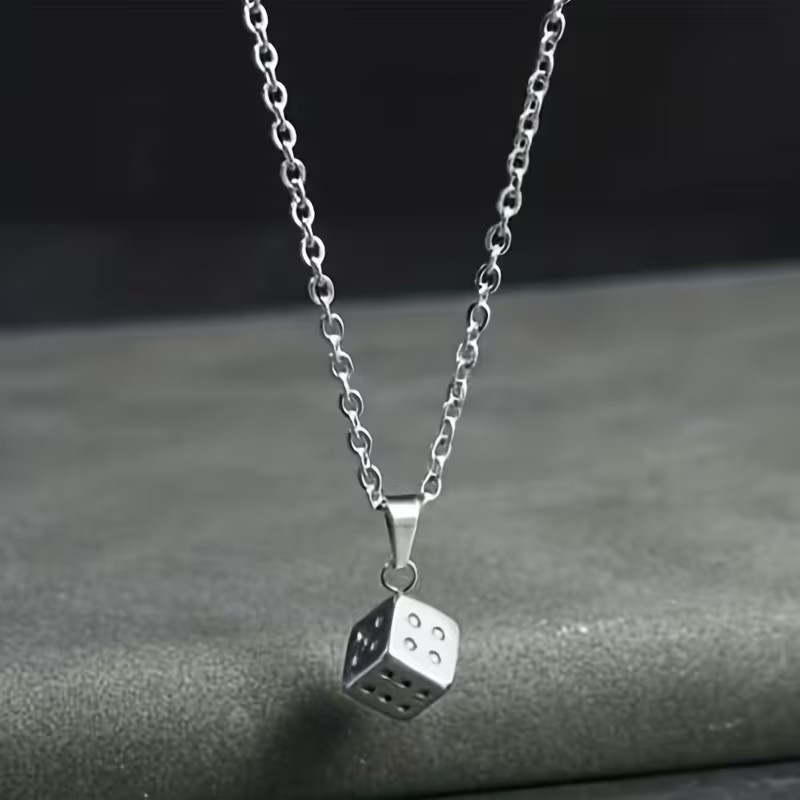 Dice Necklace Jewelry Gambling Chance Game Silvery Pendant
