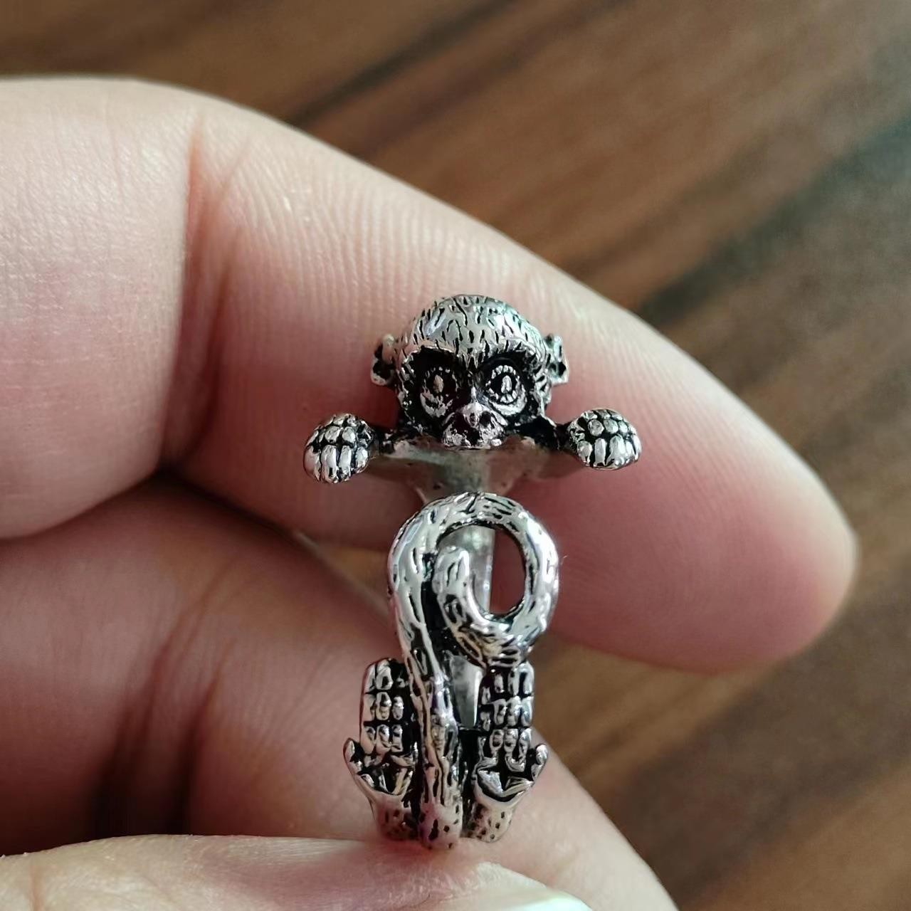 Antique Style Unisex Punk 3D Monkey Silver Adjustable Band Ring