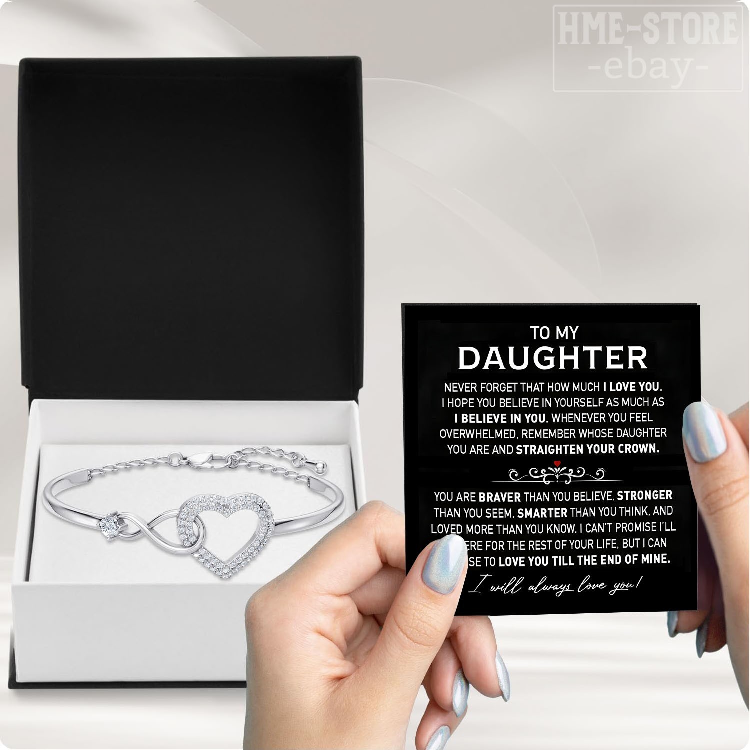 For My Daughter Bracelet Heart Bangle Sentimental Message Gift Girls End of Mine
