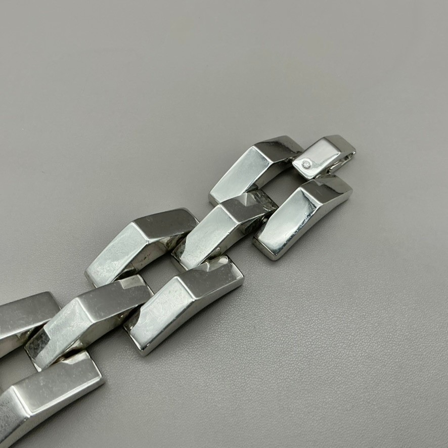 Bracelet Womesn Silver Tone Geometric Link Chunky Statement 7.5 Inch Jewelry