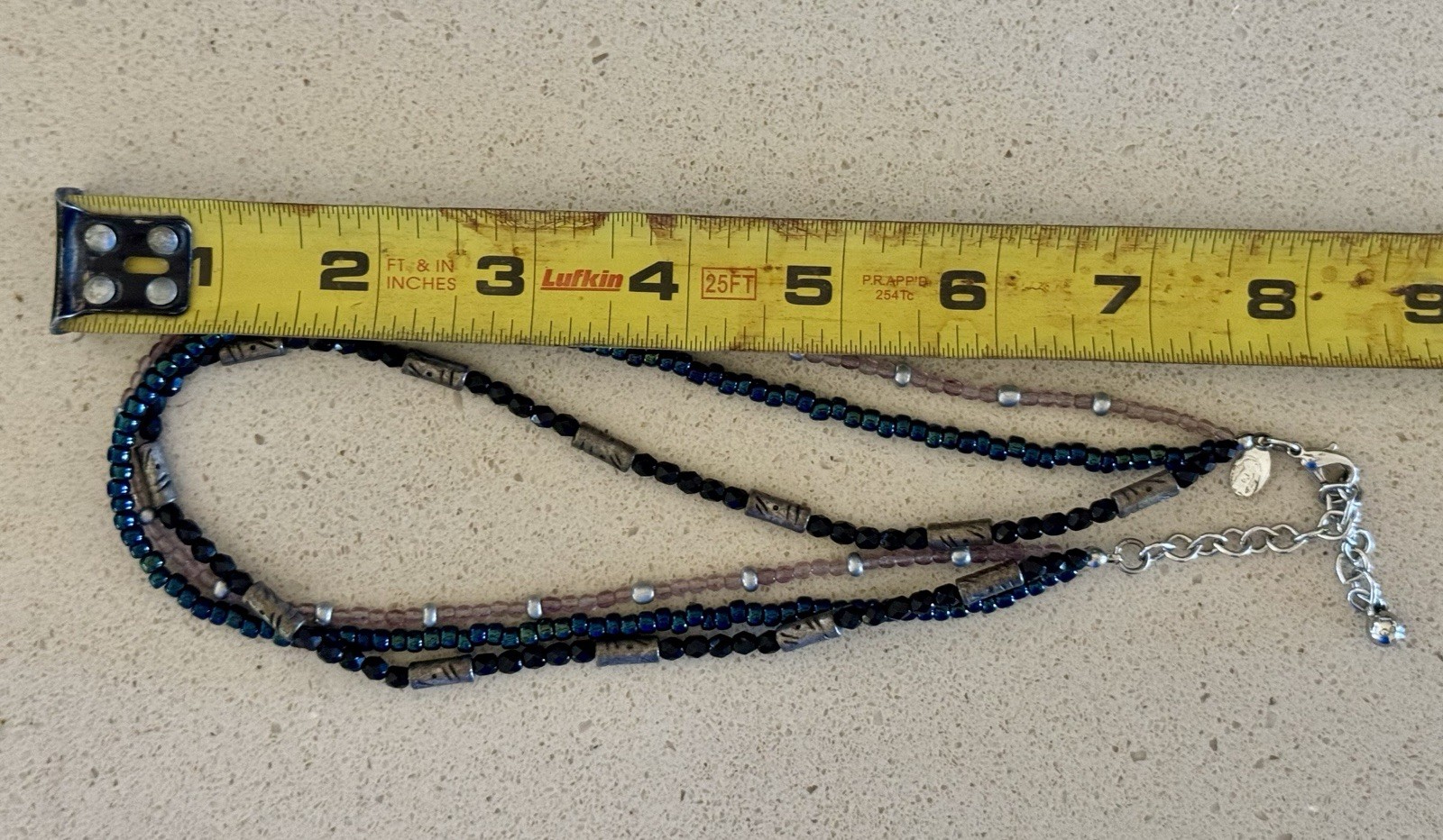 Multi-Strand Glass Beaded adjustable Necklace Black Blue Purple Silver Chico’s