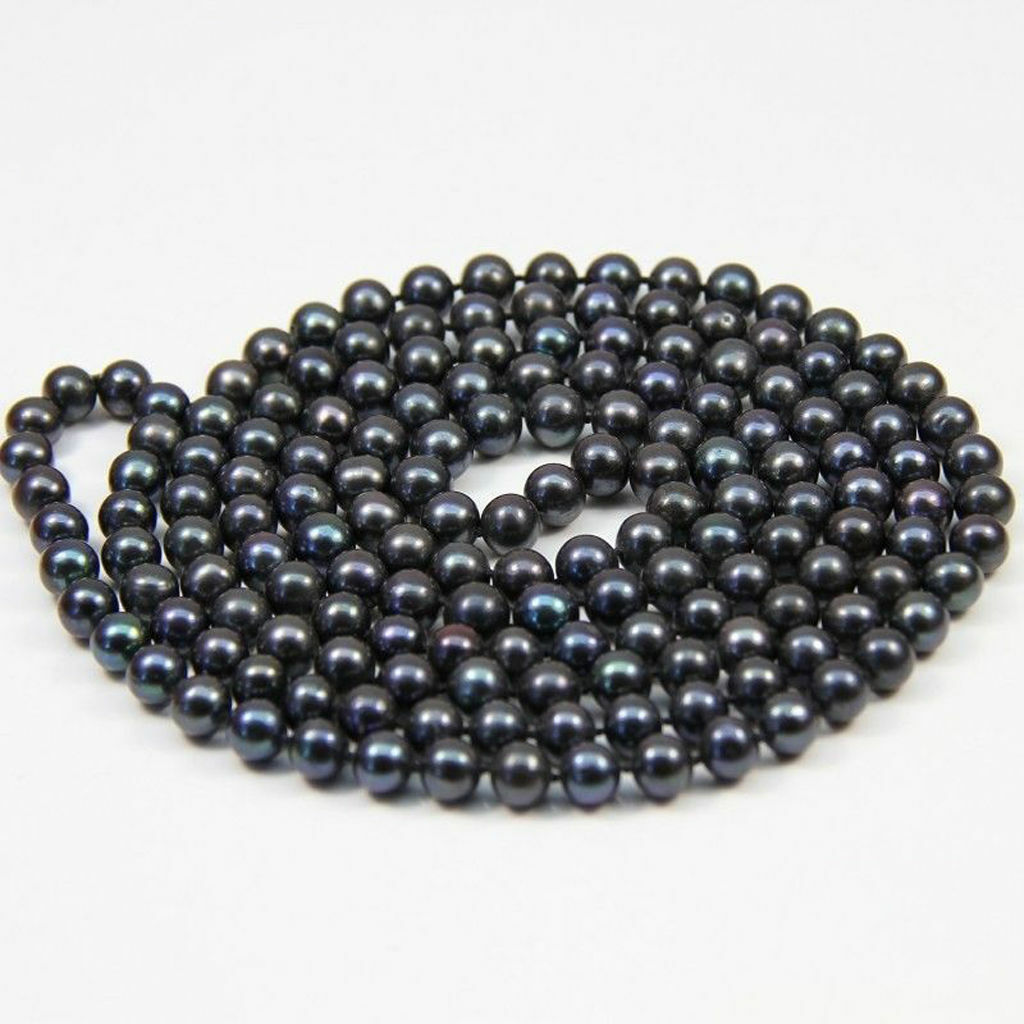 7-8mm Genuine Natural Peacock Black Akoya Freshwater Pearl Long Necklace 50″