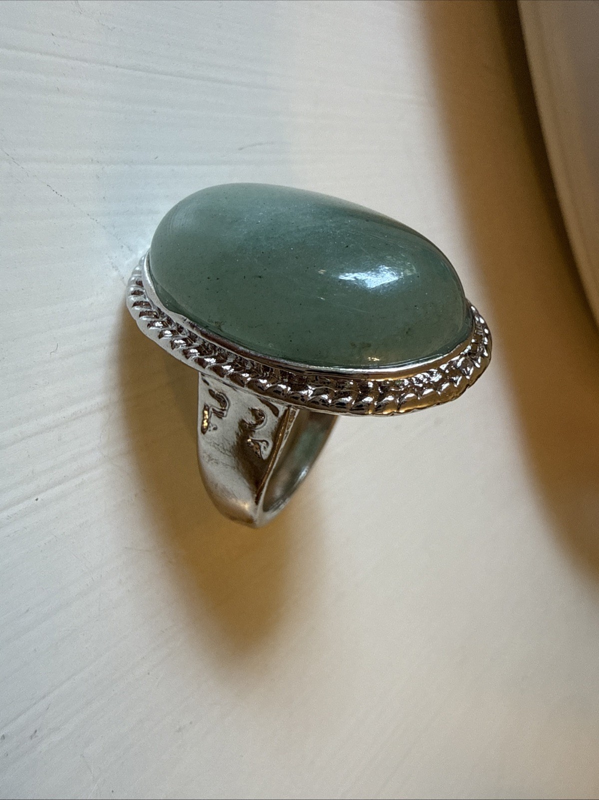Crystal Cocktail Ring Green Aventurine Semi Precious Gemstone Open Back Bezel