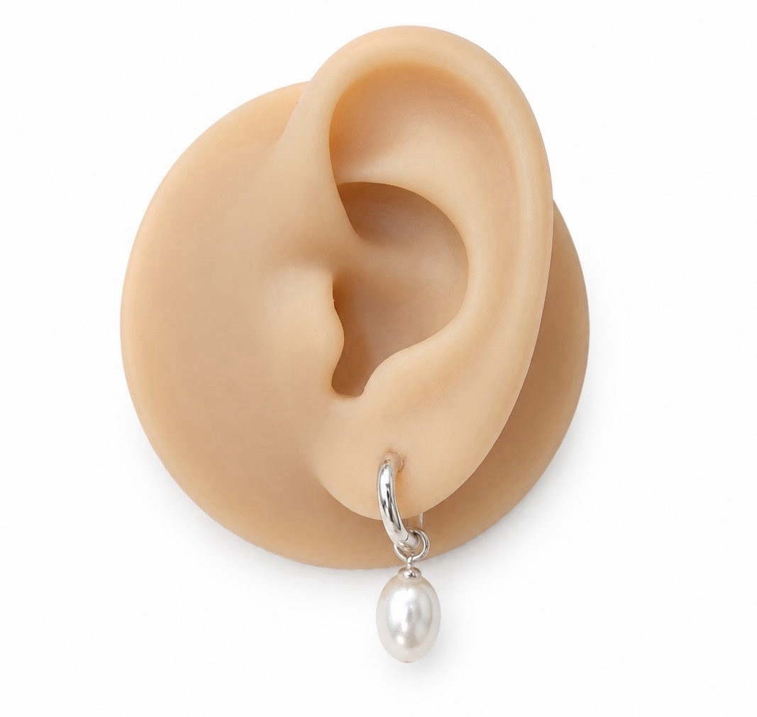 925 Silver Pearl Drop Hoop Earrings Minimalist Dangle Huggie Earrings 234