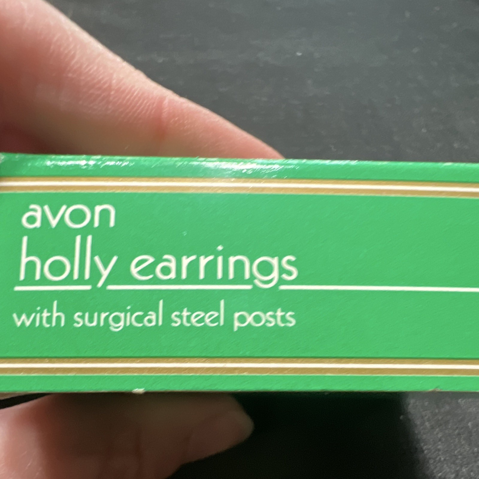 Avon Holly Leaf Enamel Stud Earrings Green Red Gold Surgical Steel Posts