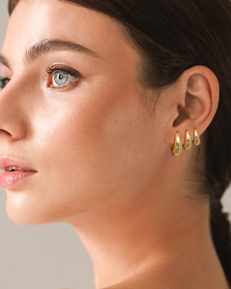 Surgical Steel Small Huggie Hoop Earrings for Women Set,14K Gold Plated Hypoalle