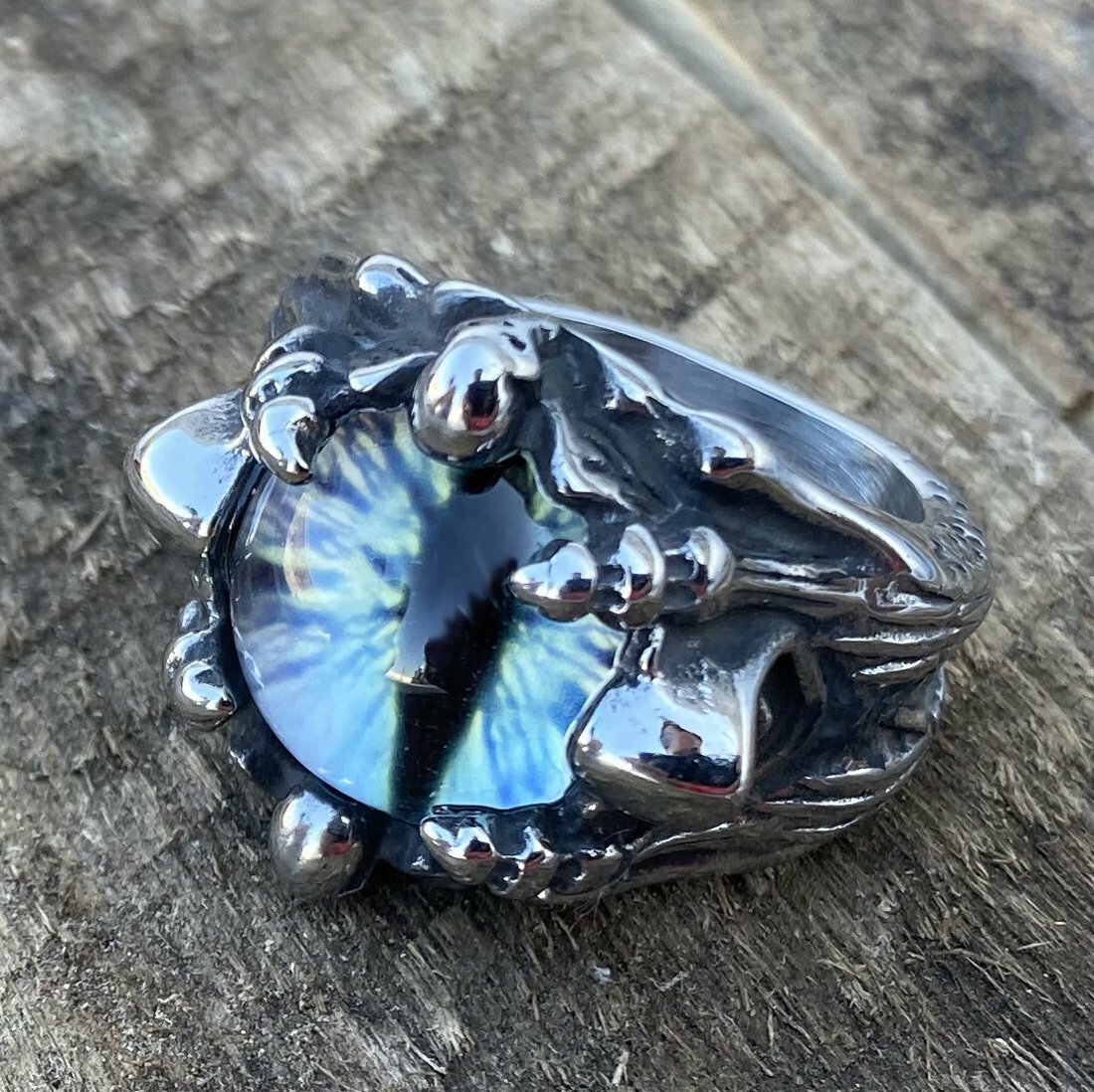 MENDEL Cool Mens Stainless Steel Dragon Claw Blue Evil Eye Eyeball Ring Sz 7-15